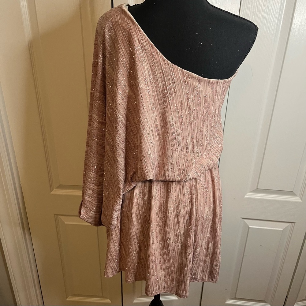 Pants Store Dress Sz S Pink Glitter One Shoulder Sparkle Grecian Cocktail NWT - Picture 4 of 8